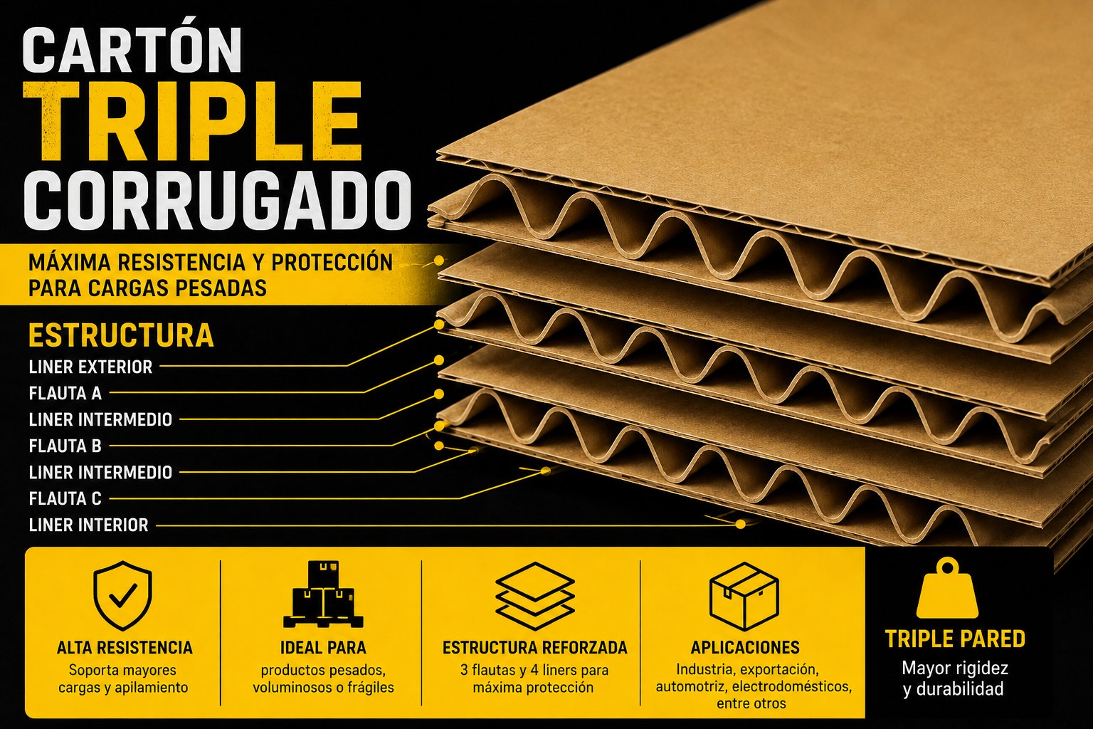Cartón corrugado triple